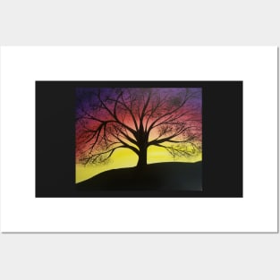 Sunset tree silhouette Posters and Art